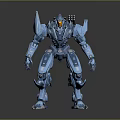 Blue Metallic Game Movie Robot Character With Glowing Orange Eyes And Mechanical Armor Design