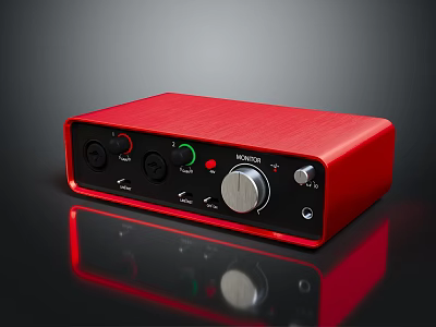 Red Headphone Audio Device With Knobs Buttons And Control Ports 3d model