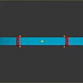 Automotive Blue Curved Component With Red Straps And Yellow Dots