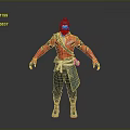 3D Eastern Style Character With Red Outfit Black Pants And Green Sash