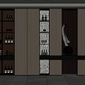 Modern Wine Cabinet With Glass Doors Wooden Panels And Decorative Sculpture