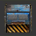 Blue Worn Rusted Utility Vehicle With Ladder And Snow Plow For Industrial Use
