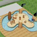 Kindergarten Outdoor Play Area With Wooden Structures Water Pool And Slides