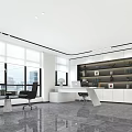 Modern Office Interior Design with Open Layout Large Windows City View Sleek Flooring and Bookshelves