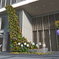 Floral Installation For Modern Outdoor Building Entrance With Colorful Flowers And Greenery