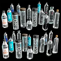 Stylish Decorative Ornament Set with Various Water Bottles Different Designs Transparent Bodies and Brand Labels