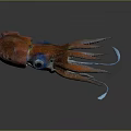 Vibrant Red And Blue Squid With Long Tentacles Bioluminescent Elements 3D Rendered Aquatic Animal