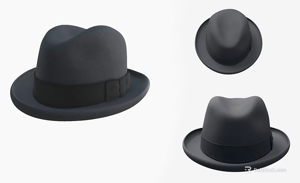 Stylish Black Classic Hat With Ribbon Band For Fashionable Daily Wear 3d model 