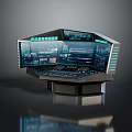 Modern Tech Inspired Octagonal Furniture Console Workstation With Multiple Screens And Control Panel 3d model