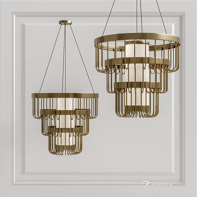 Modern Chandelier With Metal Frame Layered Structure And White Lampshade 3d model 