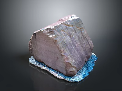Natural Wooden Stone With Textured Surface And Blue Pebbles Base 3d model