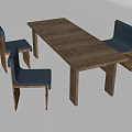 Modern Wooden Dining Table Set With Blue Upholstered Chairs And Solid Legs 3d model