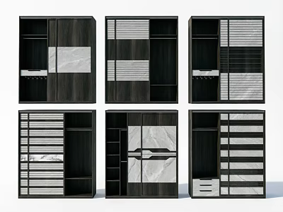 Modern Decorative Cabinets Design With Wooden Frames Marble Panels And Storage Compartments 3d model