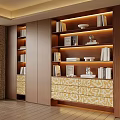 Modern Custom Full Wall Bookcase With Built In Warm Lighting And Stylish Patterned Storage Drawers