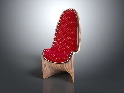 Modern Leisure Chair With Wooden Frame And Red Diamond Pattern Upholstery 3d model