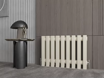 Modern Interior With White Radiator Gray Wall Black Side Table And Lamp 3d model