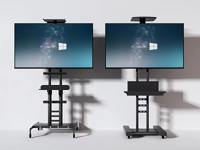 Iron TV Stand with Mobile Wheels and Storage Shelves for Modern Living Room 3d model