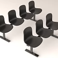 Six Black Public Chairs With Simple Design Metal Frame And Seat Backrest