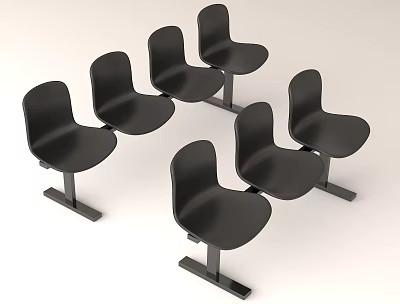 Six Black Public Chairs With Simple Design Metal Frame And Seat Backrest 3d model