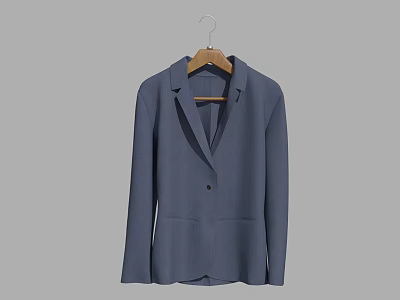 Light Blue Minimalist Blazer With Notched Lapel Single Button And Pockets Hanging On Hanger 3d model