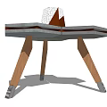 Contemporary Coffee Table Featuring Polygonal Gray Stone Top Wooden Legs And White Textured Decor