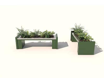 Modern Green Garden Planters With Lush Green Plants For Outdoor Decoration 3d model