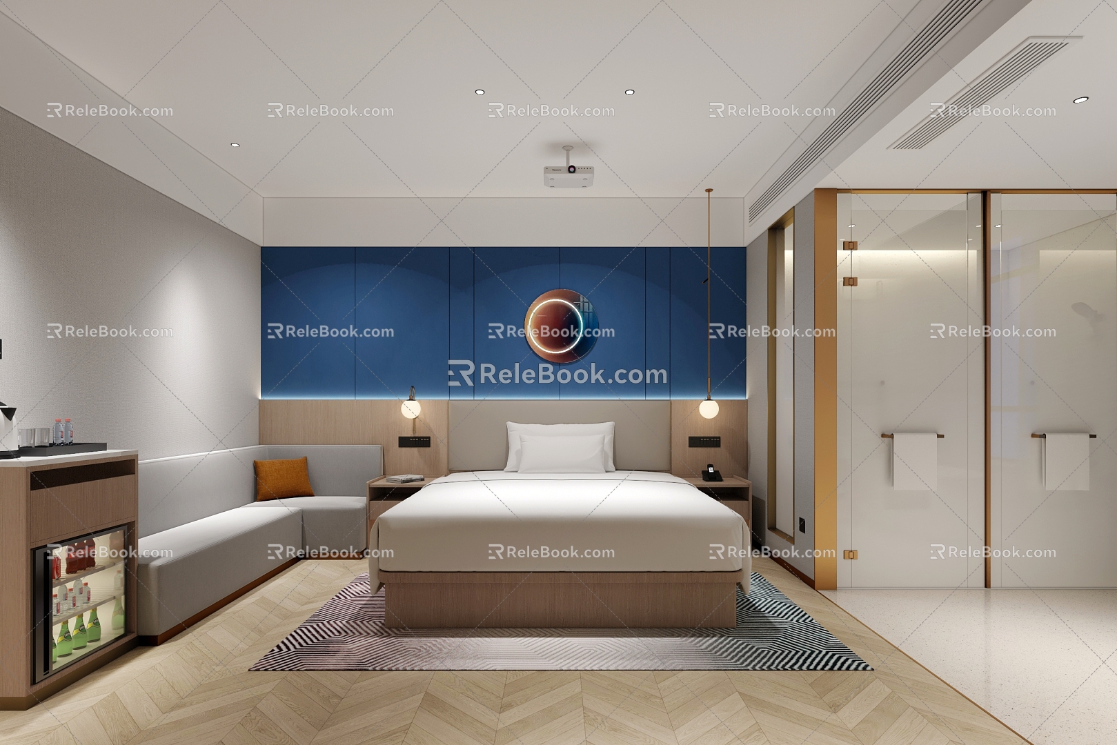 Hotel Room Big Bed Room Bathtub Projection Room model