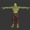 Green Muscular Humanoid Creature Character in 3D Model Standing Pose with Arms Outstretched