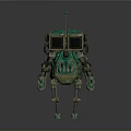 Vintage Robot Character With Green Gold Body Glowing Eyes Antenna And Mechanical Limbs