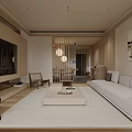 Minimalist Living Dining Room with Beige Sofa Wooden Coffee Table and Floor to Ceiling Window