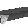 Modern Three-Seater Dark Gray Sofa with Throw Pillows and White Blanket 3d model