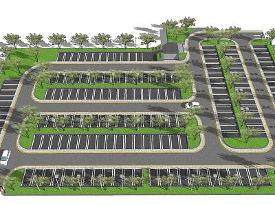 Well Organized Parking Lot With Rows Of Spaces Trees And Greenery 3d model