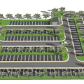 Well Organized Parking Lot With Rows Of Spaces Trees And Greenery