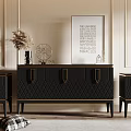 Elegant Modern Living Room TV Stand With Diamond Pattern Gold Trim And Side Cabinets