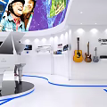 Yamaha Modern Exhibition Booth Featuring White Vehicle Blue Carpet And Purple Decorations