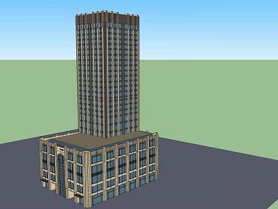 Modern High Rise Hotel Building With Podium Structure And Large Windows Design 3d model