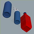 Bathroom Accessories Including Cleaning Bottles With Blue Red Containers And Spray Nozzle Design