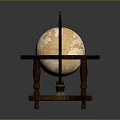 Decorative Ornament Set with Vintage Globe on Carved Wooden Stand for Home Decor Accent