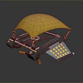 Yellow Geometric Umbrella Shaped Mechanical Device With Blue Lights And Bottom Platform Equipment Structure