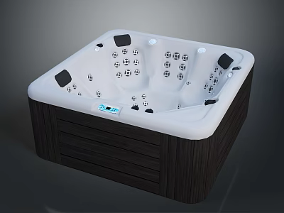 Square Hot Tub with Wooden Exterior White Interior Massage Jets and Digital Control Panel 3d model