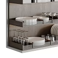 Elegant Dinnerware Set With Stacked Plates Cups Glasses And Bowls On Display Shelves