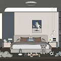 Modern Kids Room Interior With Bed Stuffed Toys Soccer Ball Rug And Wall Art