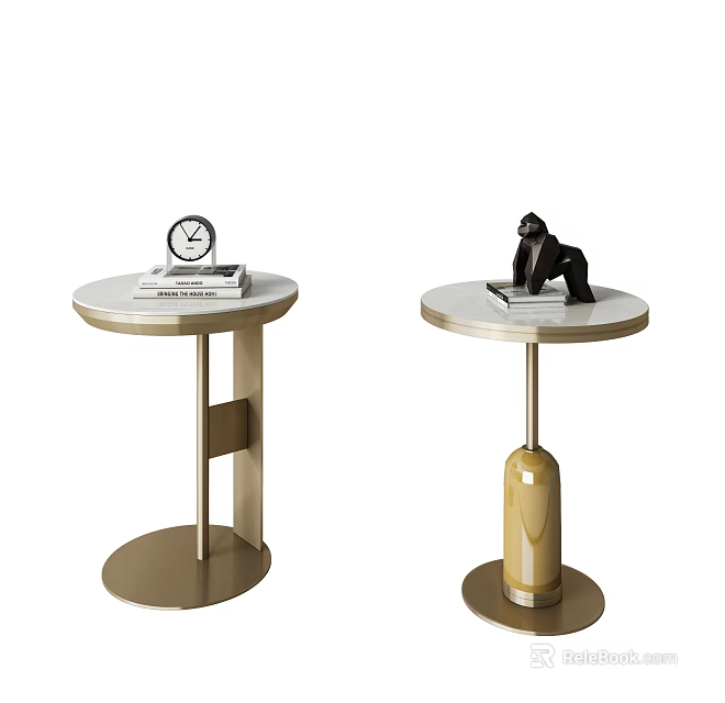 Modern Round Side Tables With Decor And Gold Bases 3d model