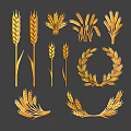 Various Golden Wheat Crops With Ears Bundles And Decorative Wreath Designs
