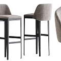 Modern Minimalist Bar Stools With Grey Fabric Upholstery Curved Backrest And Black Metal Legs