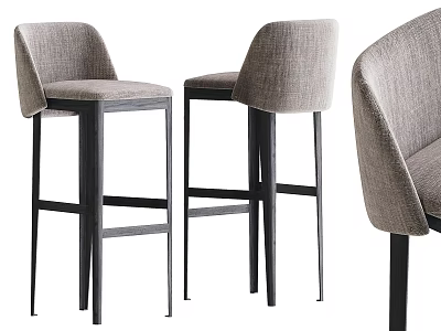 Modern Minimalist Bar Stools With Grey Fabric Upholstery Curved Backrest And Black Metal Legs 3d model