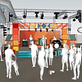 Outdoor Beach Band Performance On Stage With Audience Colorful Decorations Lighting And Palm Trees