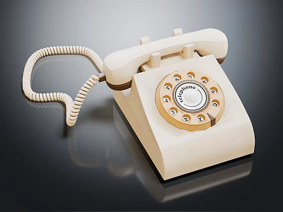 Vintage Rotary Dial Telephone In Ivory White With Coiled Cord Handset And Classic Design 3d model