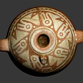 Traditional Reddish Brown Ceramic Vessel With Lid Two Handles And Decorative Patterns