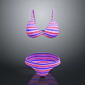 Stylish Women's Summer Red and Blue Striped Bikini Two Piece Swimsuit